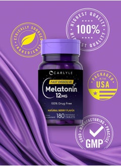 CARLYLE Carlyle Melatonin 12 mg Fast Dissolve 180 Tablets | Nighttime Sleep Aid | Natural Berry Flavor | Vegetarian, Non-GMO, Gluten Free  - Image 4
