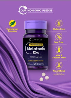 CARLYLE Carlyle Melatonin 12 mg Fast Dissolve 180 Tablets | Nighttime Sleep Aid | Natural Berry Flavor | Vegetarian, Non-GMO, Gluten Free  - Image 5