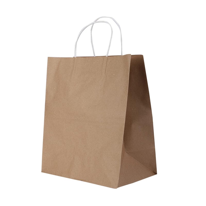 Khaana Packaging أكياس هدايا كخانة التعبئة أكياس هدايا ورقية متوسطة الحجم أكياس ورقية بنية مع مقابض أكياس تفضيل حفلات الزفاف بالجملة، أكياس تسوق كرافت، أكياس بضائع التجزئة (13x10x11 بوصة، عبوة من 10 قطع) - Image 1