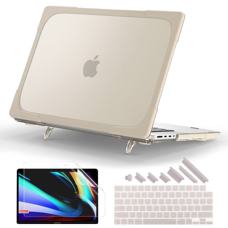 Batianda Heavy Duty Case for New MacBook Pro 16 inch 2026 M5 2024 M4 2023 M3 2021 M2 Pro Max Chip Ergonomic Foldable Kickstand Holds 22lbsZero Wobble Matte Translucent Rugged Armor Cover Khaki - Image 2