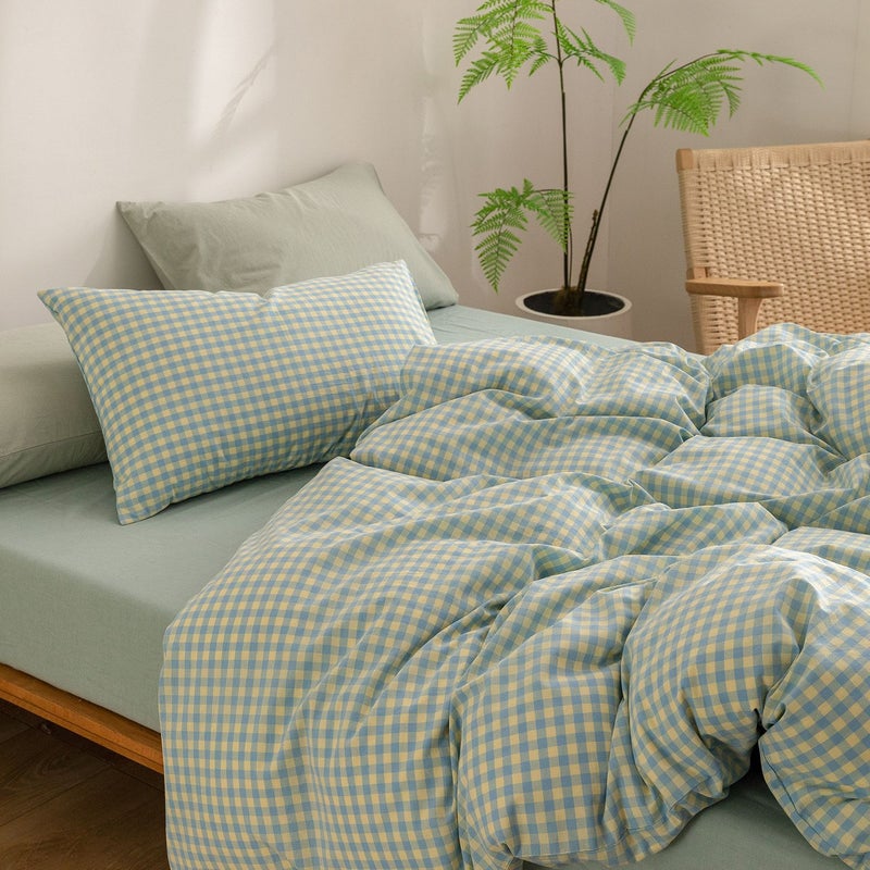 Class A Pure Cotton Yarn-Dyed Washed Cotton Four-Piece Set 4 Pure Cotton Student Three-Piece Set Duvet Cover Bed Sheet Fitted Sheet Bedding Winter - Image 1