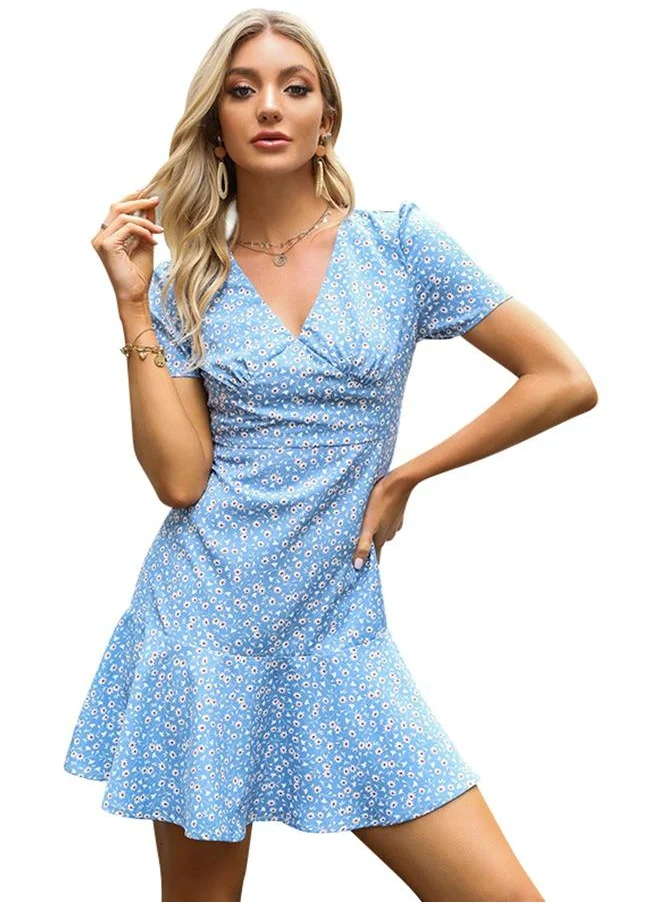 YUNIQEE Blue Floral Print Mini Dress