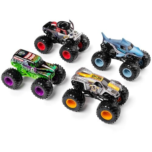 Monster Jam, Land vs. Sea 4 Pack Monster Trucks (Grave Digger, Max-D, Megalodon, and Pirate’s), 1:64 Scale, Kids Toys for Boys and Girls Ages 3 and up - Image 1