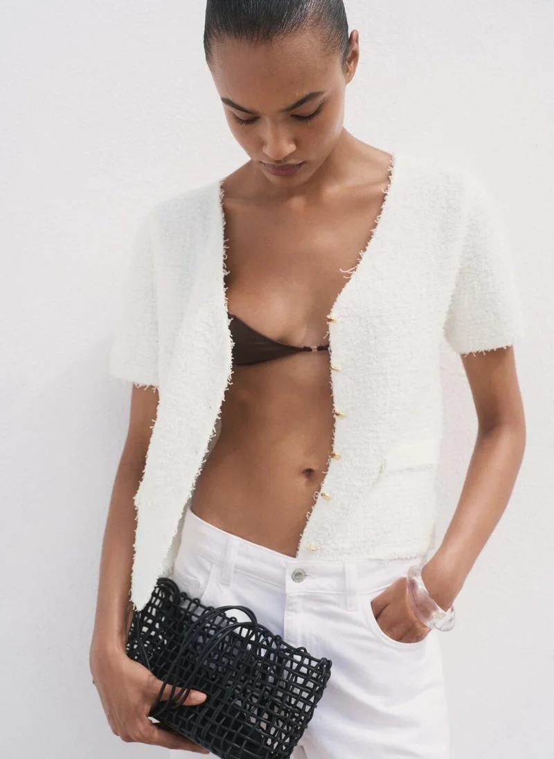 Short-sleeved bouclé cardigan