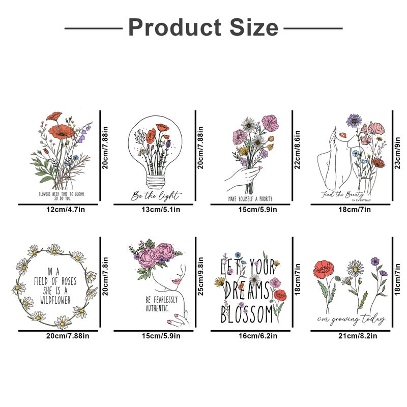 Flowing Fun 8 Sheets Motivation Flowers Iron On Transfers for T-Shirts & Women's Clothing - Flowers Htv Heat Transfer Vinyl Iron On Decals Patches Design - Image 3