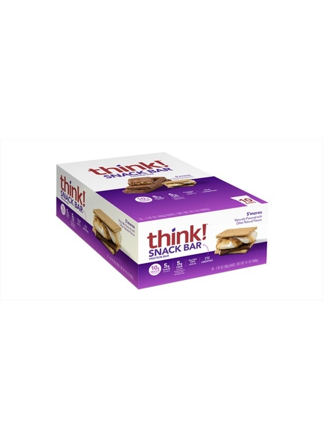think! Protein Bars with Chicory Root for Fiber, Digestive Support, Gluten Free with Whey Protein Isolate, S'mores, Snack Bars without Artificial Sweeteners, 1.4 Oz (10 Count) - Image 1