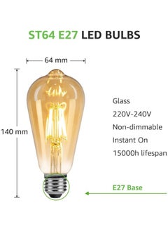 6pcs E27 Edison Bulb, Amber Glass, LED Filament Bulb 4W ST64, Warm Light - pzsku/ZDEA78D4EFBA4EA91D821Z/45/_/1713174143/a3e482c1-e5fe-4223-a7ae-d192f3e102c9