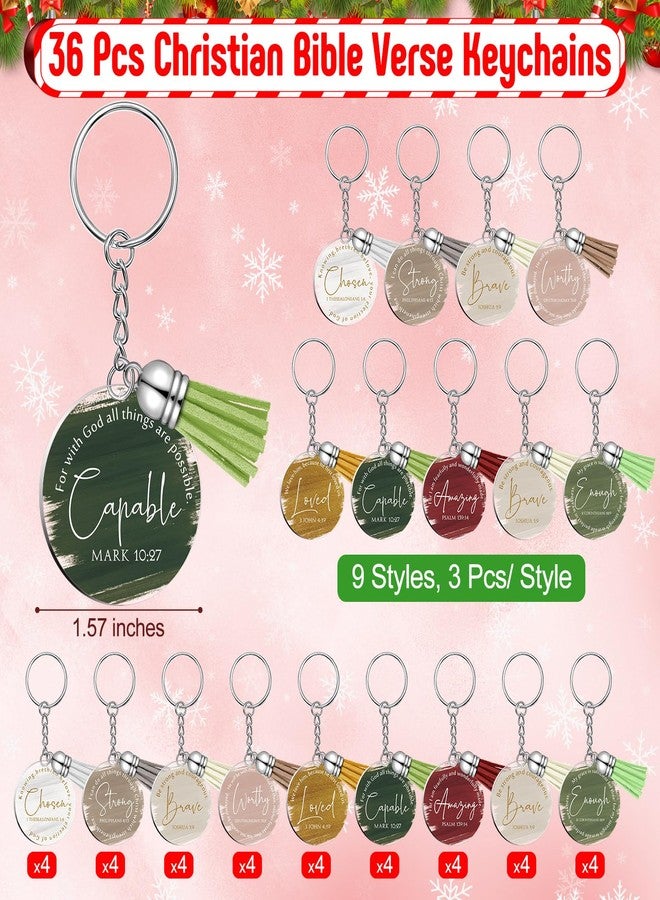 Equsion 36 Pcs Christian Christmas Gifts for Woman Bible Verse Keychains Office Gifts for Coworker Team Staff Holiday Party Supplies (Christmas Colors) - Image 2