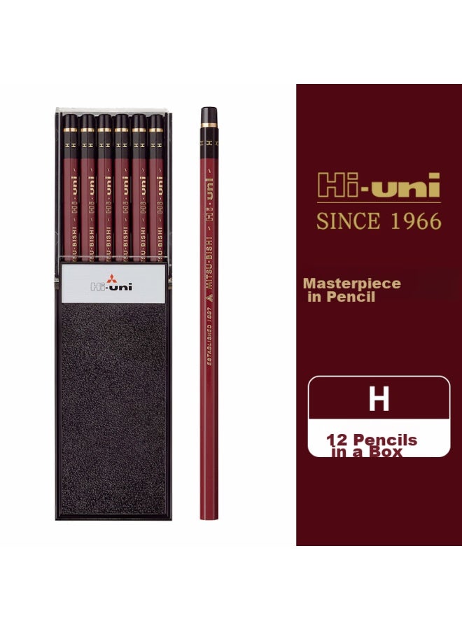 يوني Mitsubishi (uni) أقلام الرسم، أقلام الطلاب Hi-uni أقلام رصاص بمقبض خشبي H، عبوة من 12 - Image 1