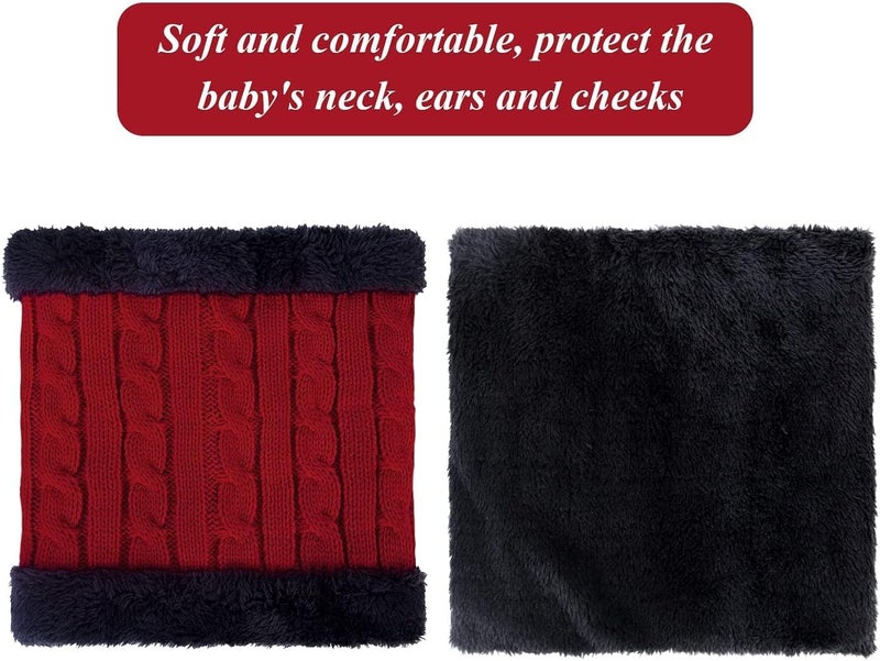 YSense 3 Pcs Kids Winter Beanie Hat Scarf Gloves Set Thick Knit Warm Fleece Fuzzy Lined Beanie Caps Mittens for Boys Girls - Image 4