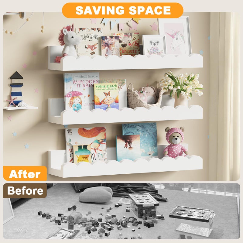 Yirilan 3-Pack Scalloped Shelves, Nursery Shelves for Wall, Floating Nursery Book Shelves for Kids, White - Image 5