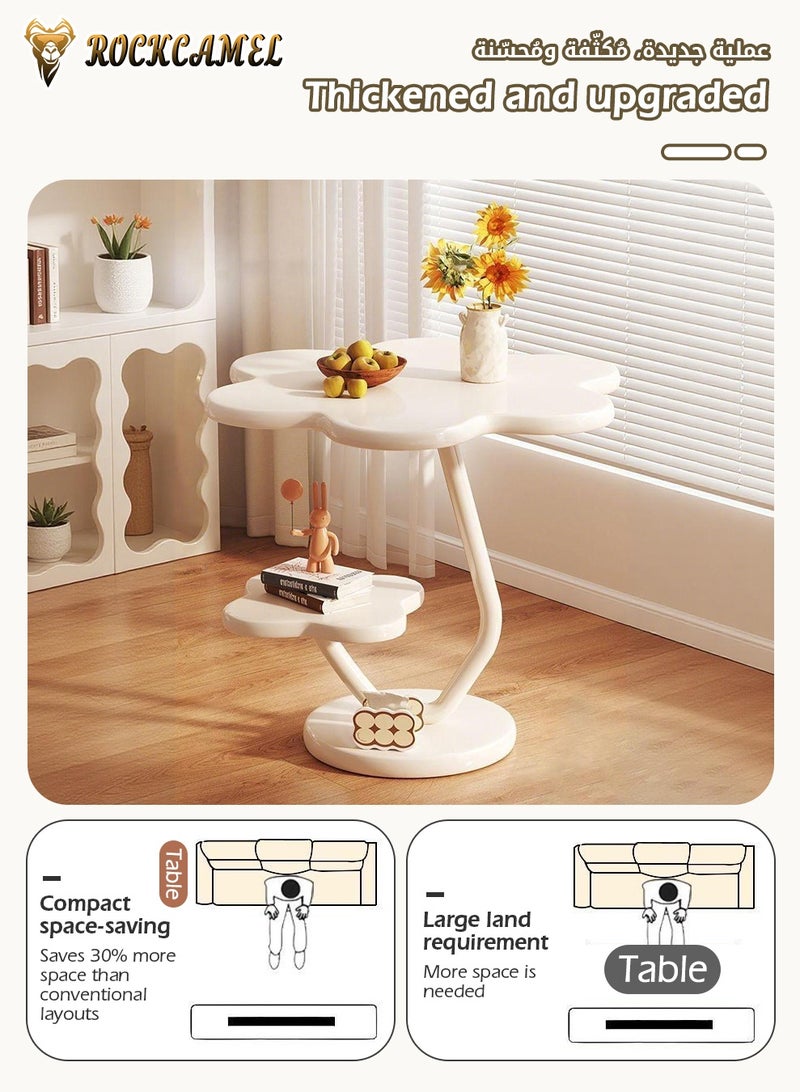 ROCKCAMEL طاولة جانبية على شكل زهرة عتيقة، طاولة صغيرة مستديرة مع رف تخزين من مستويين، هيكل مستقر، طاولة مميزة بإطار معدني لغرفة المعيشة أو غرفة النوم أو الشرفة أو المكتب (أبيض، 42 × 62 سم) - Image 4