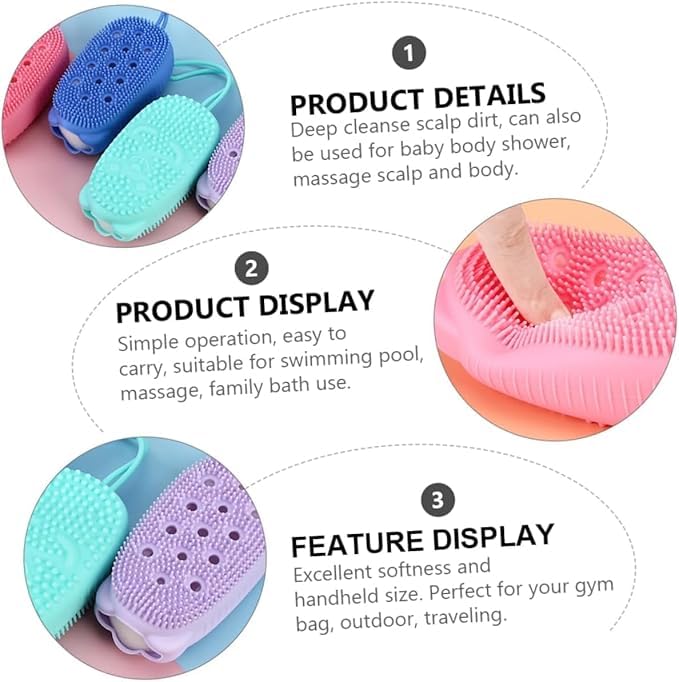 SHOPECOM Silicone Bubble Bath Quick Foaming Scrubbing Soft Rubbing Massage Body Cleaner Brush for shower bathroom multicolor (pack of 1) - Image 4