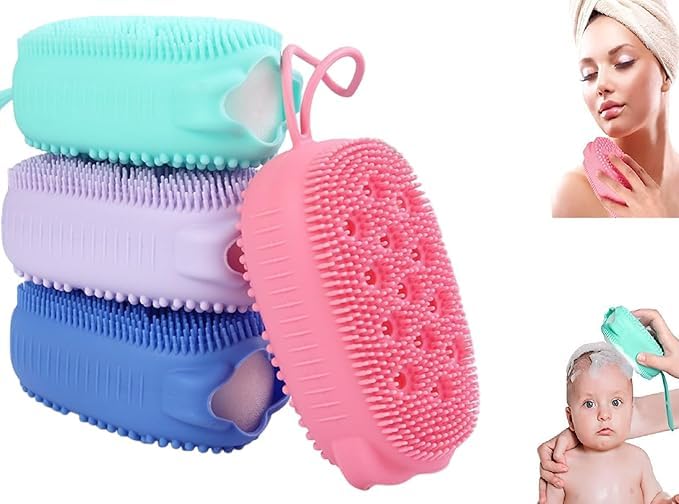 SHOPECOM Silicone Bubble Bath Quick Foaming Scrubbing Soft Rubbing Massage Body Cleaner Brush for shower bathroom multicolor (pack of 1) - Image 3