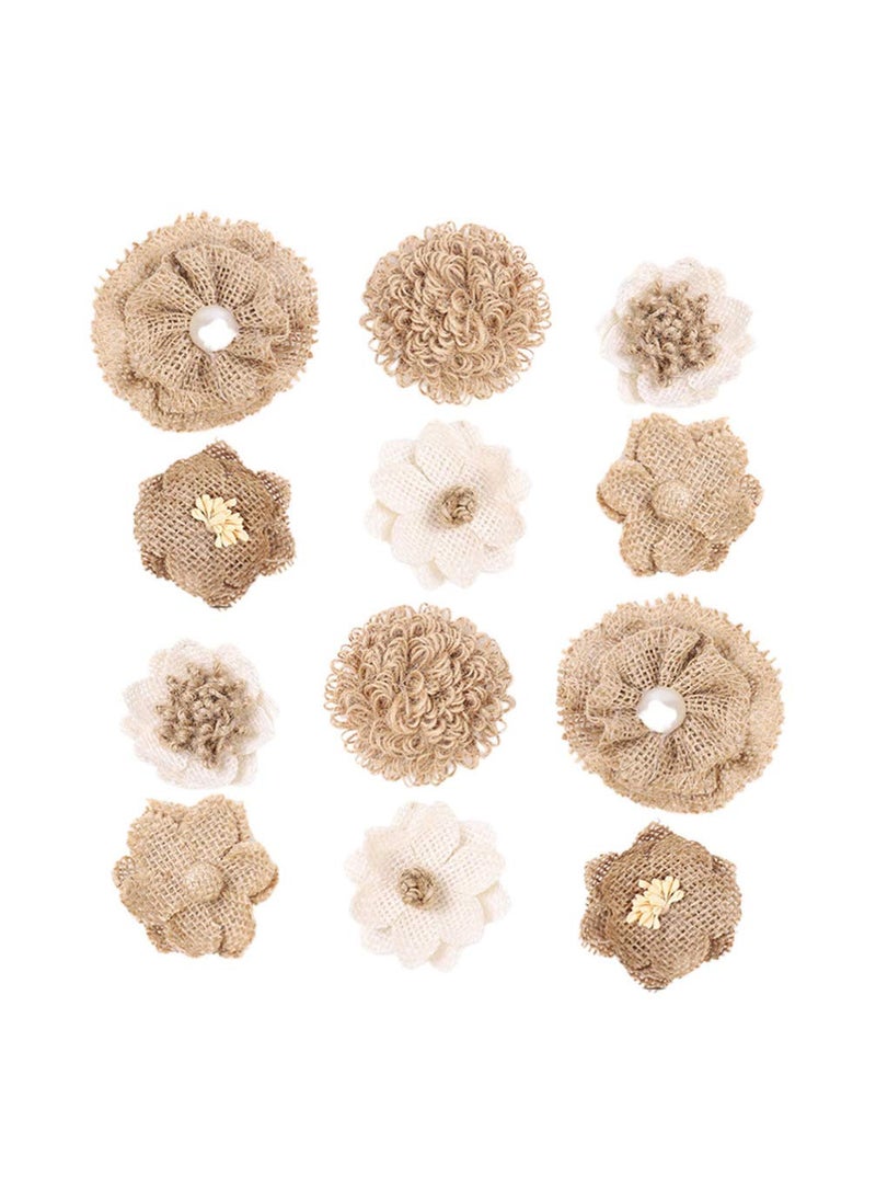 Toyvian Toyvian 12PCS Burlap Flowers Set Natural Rustic Rose Flowers Handmade Artificial Roses for Burlap Decoration DIY Crafts Bouquets Home Wedding Christmas Party Decor 