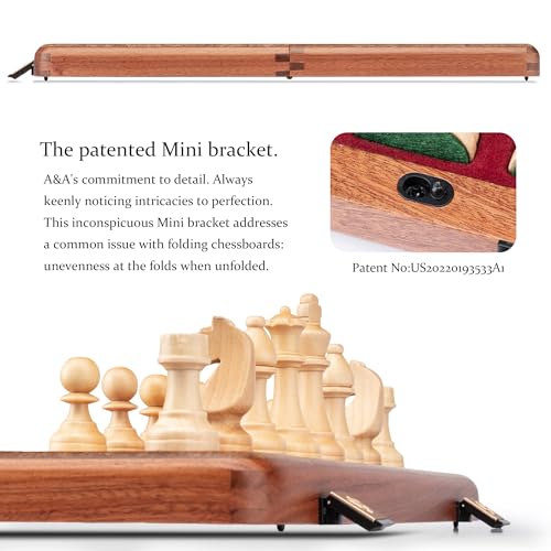 a&a AA Premium Folding Chess Board Game Set 15 Wooden Chess Board  3 King Height Staunton Chess Pieces with 2 Extra Queens Portable Travel Chess Set Natural Mahogany 15 Inches - Image 5