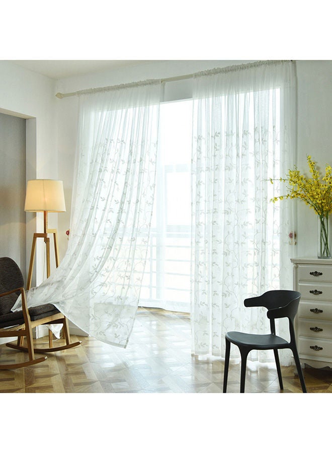 NIBEMINENT 2-Piece Leaf Pattern Living Room Window Curtain With Eyelets White - Image 1