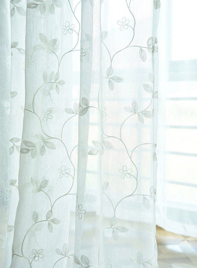 NIBEMINENT 2-Piece Leaf Pattern Living Room Window Curtain With Eyelets White - Image 2