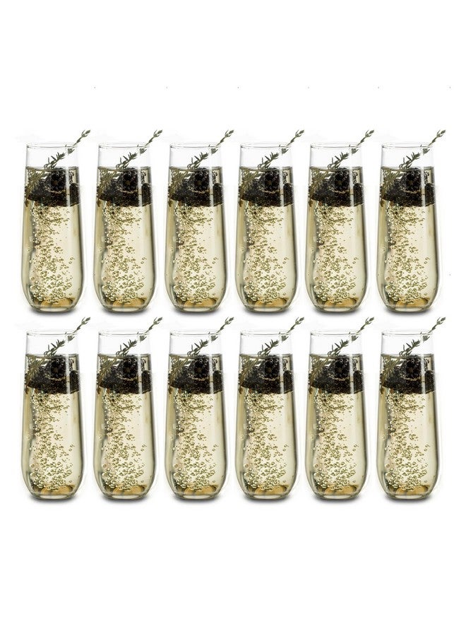 Libbey 228 Stemless Champagne Flutes Glass, 8.5 Oz 12 Piece Elegant Fluted Glassware, Clear Flutes Champagne Glass - Image 1