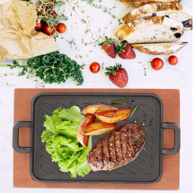 1 Set Metal Griddle and Tray Barbecue Grill Pan Iron Wok Frying Pan Camping Frying Pan - Image 4