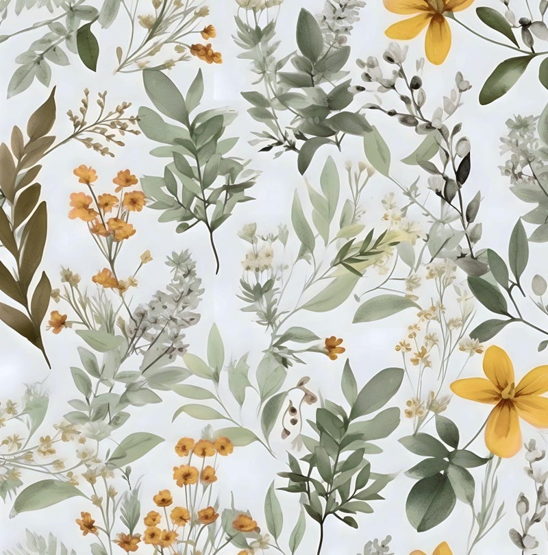 Laatse Wallpaper Peel and Stick Green Leaf, Vintage Yellow Floral Contact Paper 17.5" x 393.7", Botanical Wall Paper Self Adhesive Removable Waterproof for Bathroom Shelf Cabinet Drawer Table Decor - Image 1