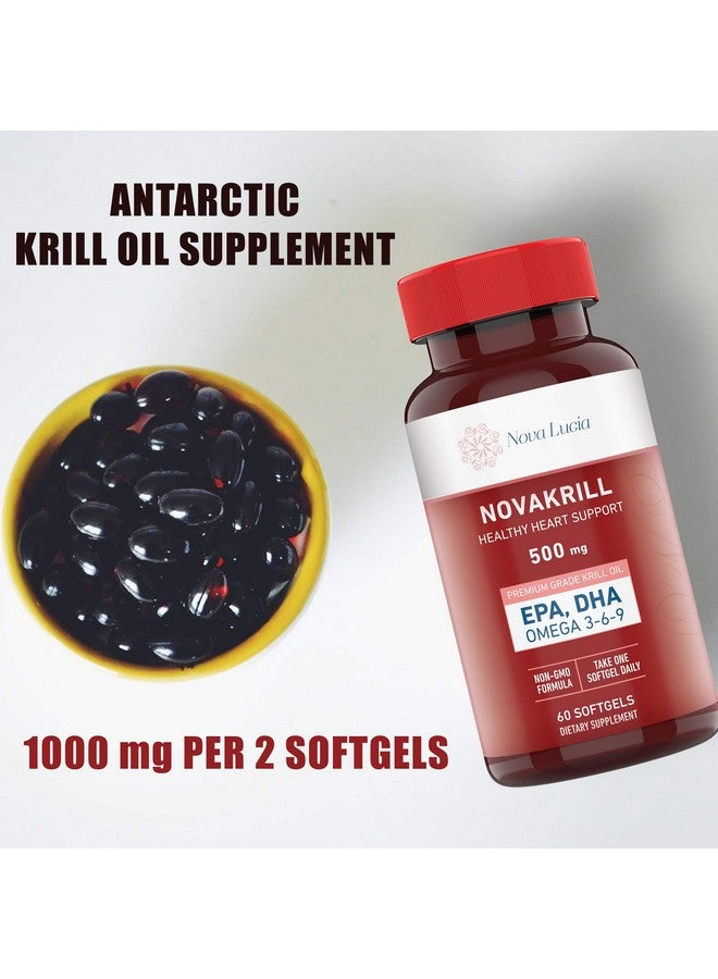 Nova Lucia Natural Krill Oil Omega 3 6 9 Supplement, Burpless 60 Red Liquid Softgels, Rich in EPA, DHA, Astaxanthin, No Fishy Aftertaste, 1000mg per 2 Softgels - Image 2