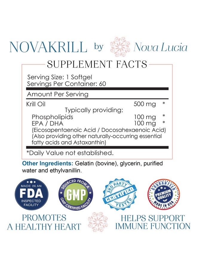 Nova Lucia Natural Krill Oil Omega 3 6 9 Supplement, Burpless 60 Red Liquid Softgels, Rich in EPA, DHA, Astaxanthin, No Fishy Aftertaste, 1000mg per 2 Softgels - Image 3