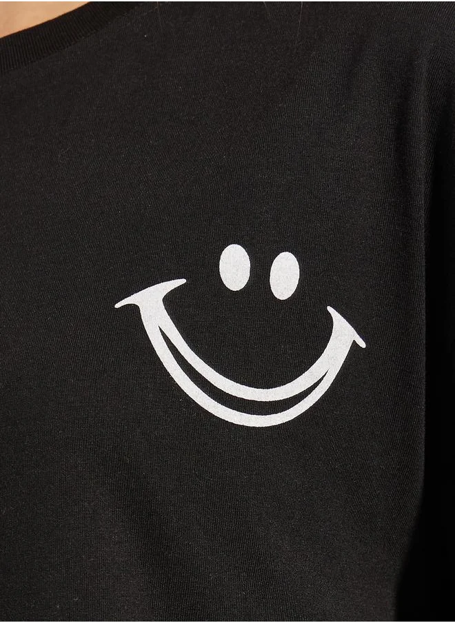 ستايلي Oversized Emoji Graphic Print T-Shirt