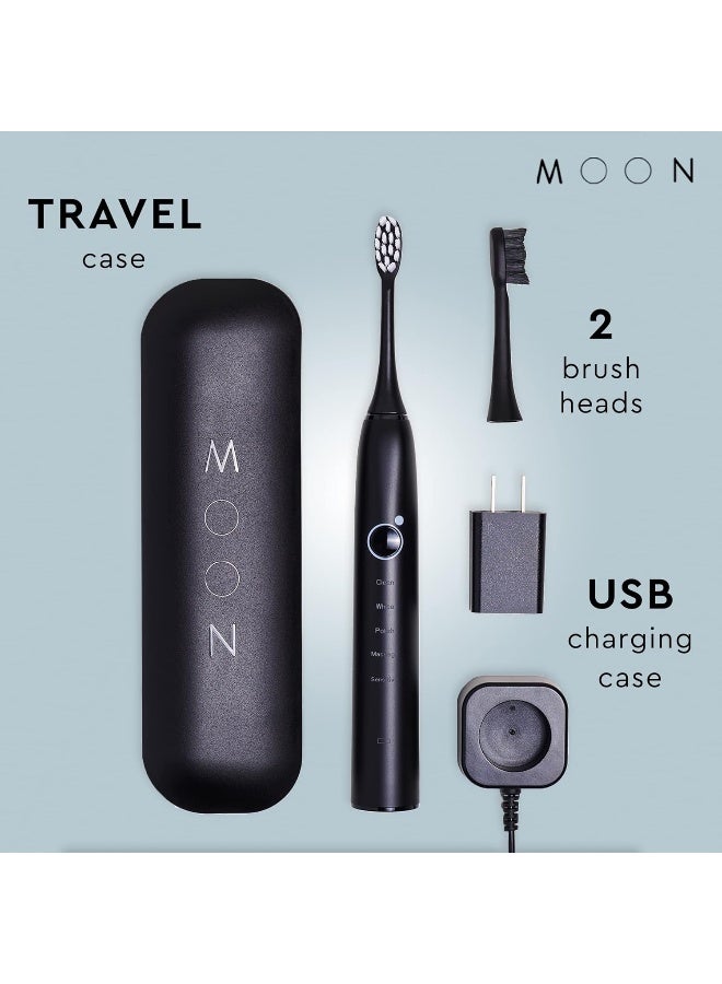 Moon Sonic Electric Toothbrush for Adults, 5 Smart Modes to Clean, Whiten, Massage and Polish Teeth, Rechargeable with Travel Case and 2 Toothbrush Heads, Black - Image 5