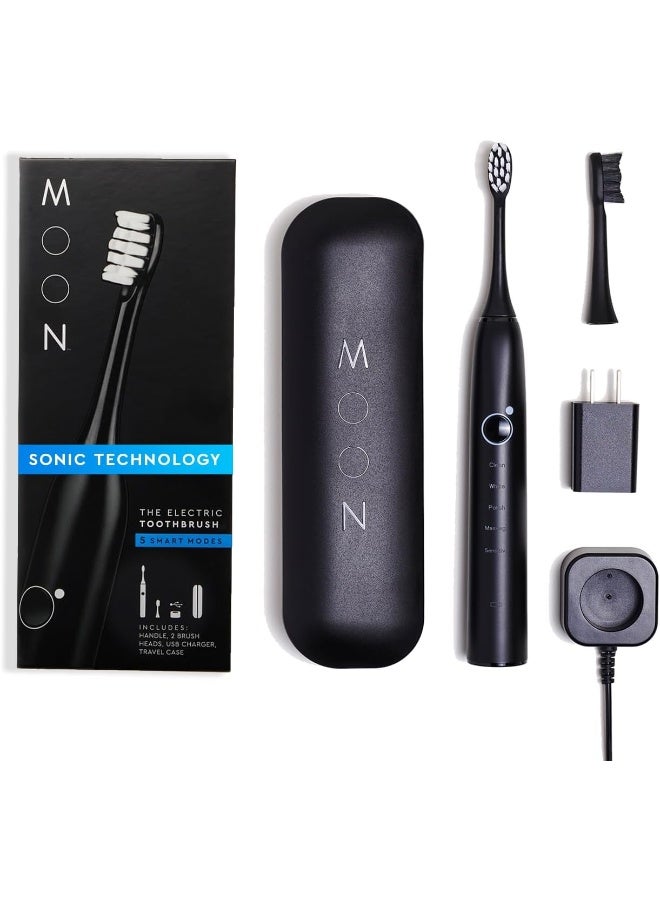 Moon Sonic Electric Toothbrush for Adults, 5 Smart Modes to Clean, Whiten, Massage and Polish Teeth, Rechargeable with Travel Case and 2 Toothbrush Heads, Black - Image 1