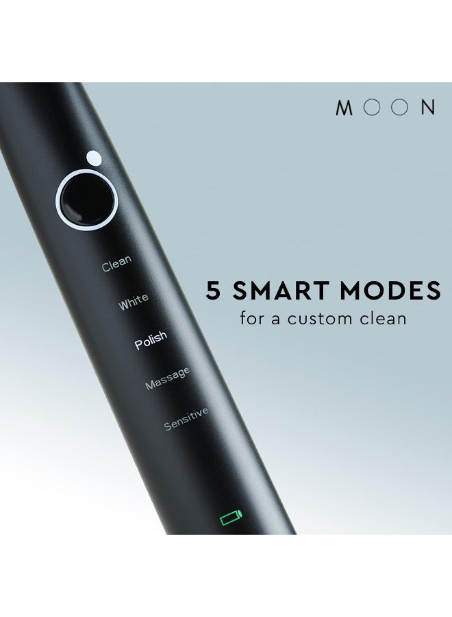 Moon Sonic Electric Toothbrush for Adults, 5 Smart Modes to Clean, Whiten, Massage and Polish Teeth, Rechargeable with Travel Case and 2 Toothbrush Heads, Black - Image 3