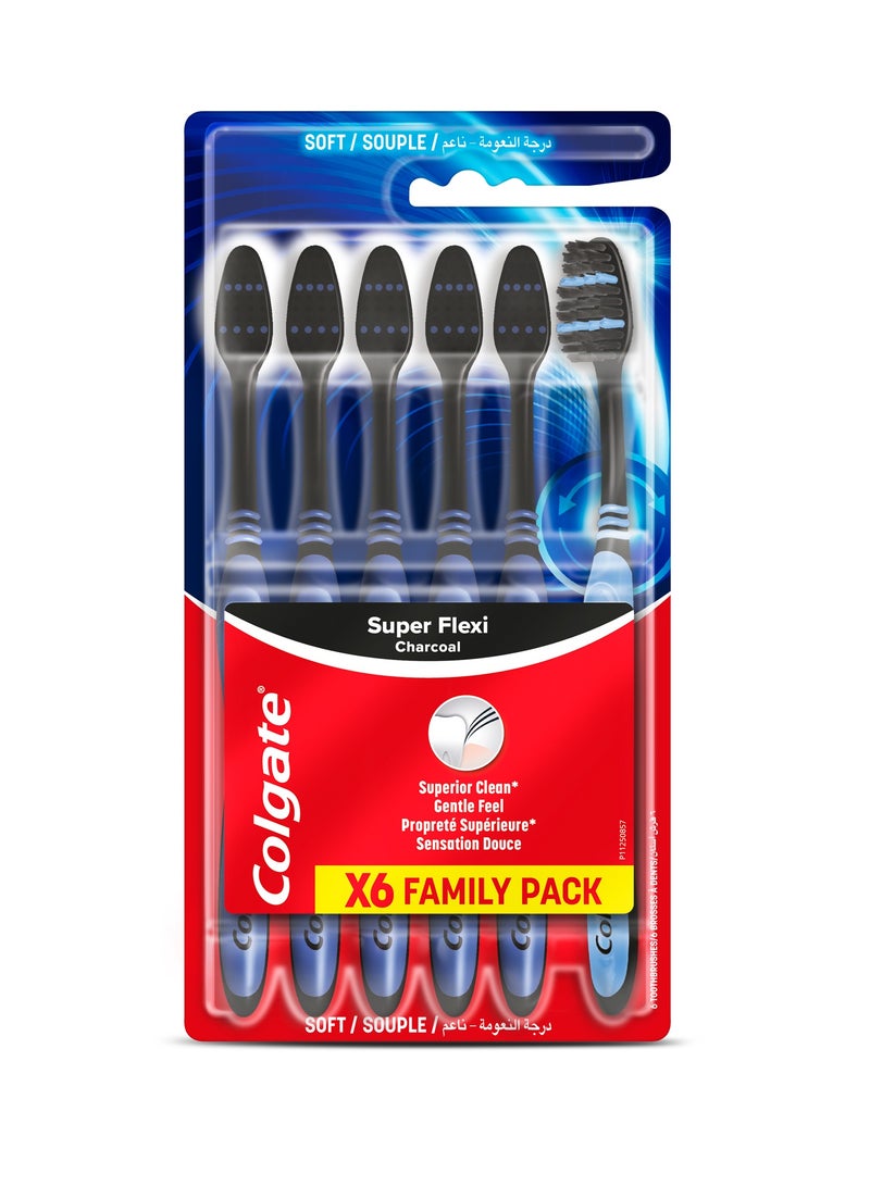 Colgate Toothbrush Super Flexi Charcoal Soft  Pack Of 6