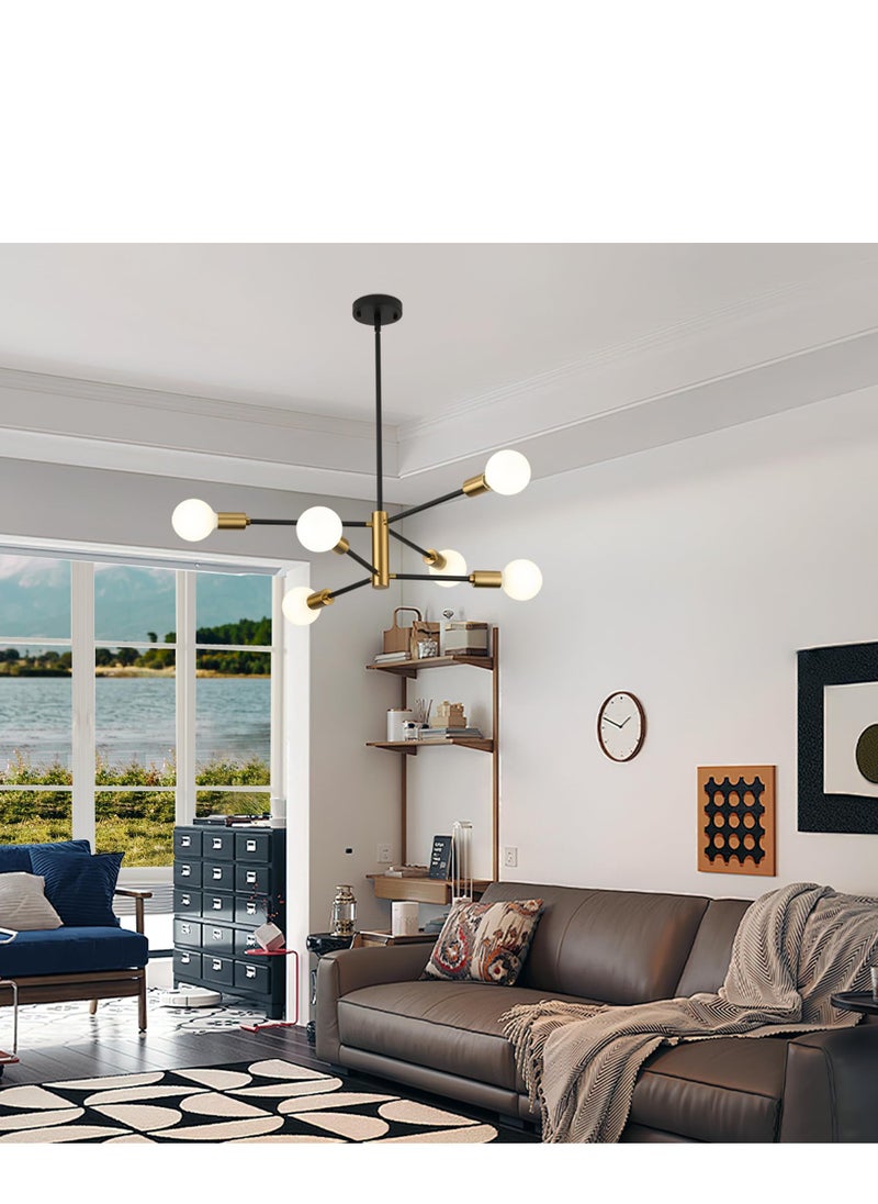 MIXDE Modern Chandeliers for Dining Room Ceiling Light Fixture Black and Gold Chandelier 6 Light Sputnik Chandeliers Mid Century Pendant Light for Living Room Kitchen Island Bedroom Foyer  - Image 2
