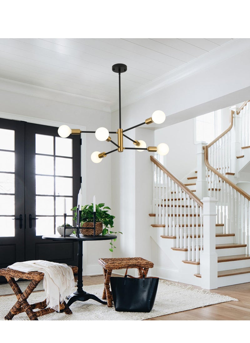 MIXDE Modern Chandeliers for Dining Room Ceiling Light Fixture Black and Gold Chandelier 6 Light Sputnik Chandeliers Mid Century Pendant Light for Living Room Kitchen Island Bedroom Foyer  - Image 4
