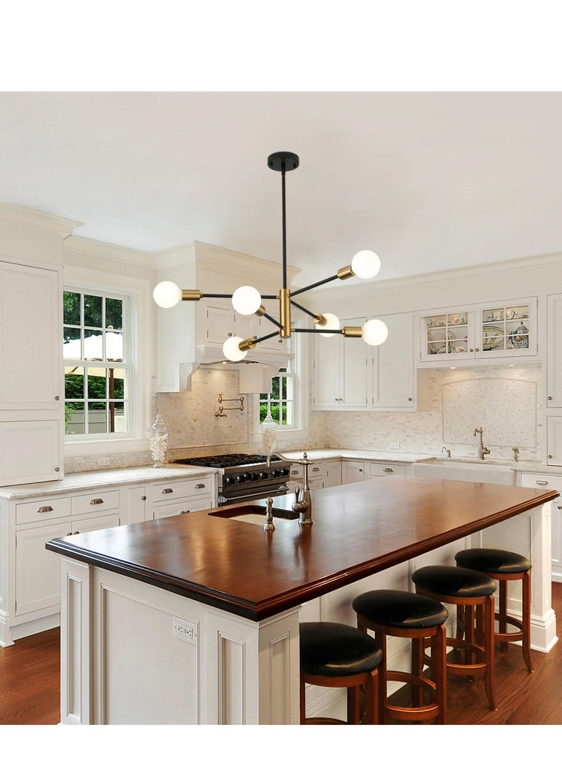 MIXDE Modern Chandeliers for Dining Room Ceiling Light Fixture Black and Gold Chandelier 6 Light Sputnik Chandeliers Mid Century Pendant Light for Living Room Kitchen Island Bedroom Foyer  - Image 3