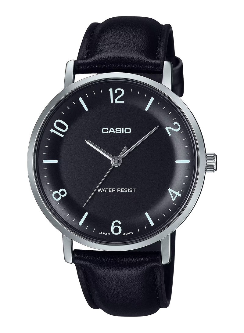 CASIO Standard Black Leather Analog Men's Watch MTP-VT03L-1B