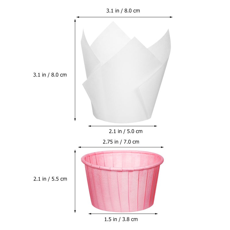 White Pink Tulip Rolled Edge Cupcake Baking Cups 200pcs Wedding Birthday Party - Image 3