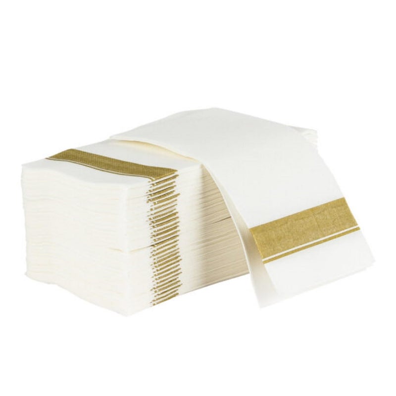 Rectangle ClothLike White Napkins with Gold Border 50 Pack Fancy Paper Napkins 22 x 22 Disposable Dinner Napkins Decorative Party Napkins for Weddings Dinners Upscale Parties Events