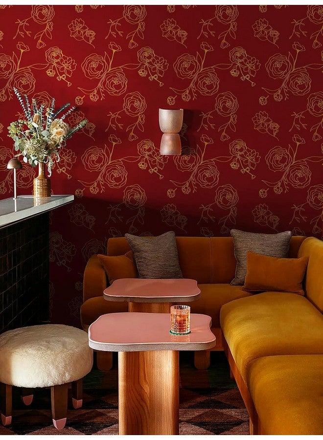 Rylan 45 * 1200 Peel and Stick Wallpaper Gold and White Contact Paper Floral Wallpaper Self Adhesive Removable Wallpaper for Bedroom Covering Vinyl Rolls(Red & Gold) - Image 2