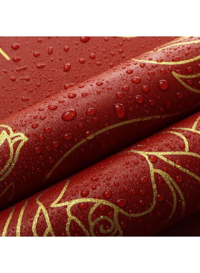 Rylan 45 * 1200 Peel and Stick Wallpaper Gold and White Contact Paper Floral Wallpaper Self Adhesive Removable Wallpaper for Bedroom Covering Vinyl Rolls(Red & Gold) - Image 4