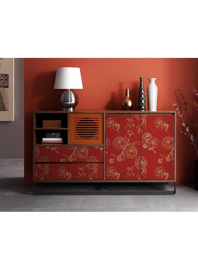 Rylan 45 * 1200 Peel and Stick Wallpaper Gold and White Contact Paper Floral Wallpaper Self Adhesive Removable Wallpaper for Bedroom Covering Vinyl Rolls(Red & Gold) - Image 3