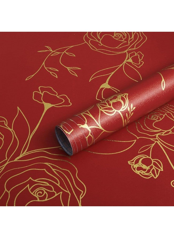 Rylan 45 * 1200 Peel and Stick Wallpaper Gold and White Contact Paper Floral Wallpaper Self Adhesive Removable Wallpaper for Bedroom Covering Vinyl Rolls(Red & Gold) - Image 1