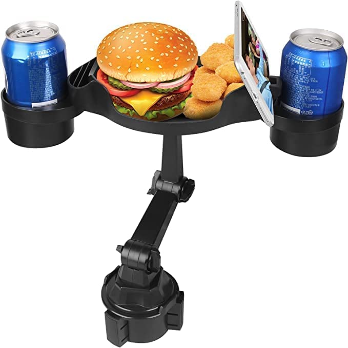 Olpad Car Cup Holder Tray, 360 Degrees Rotatable Car Food Tray with Phone Slot, Cup Holder Tray Table with Adjustable Base, Multifunctional Cup Holder Expander with Tray and Swivel Arm for Car - Image 1