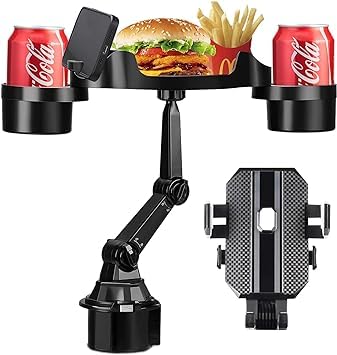Olpad Car Cup Holder Tray, 360 Degrees Rotatable Car Food Tray with Phone Slot, Cup Holder Tray Table with Adjustable Base, Multifunctional Cup Holder Expander with Tray and Swivel Arm for Car - Image 3