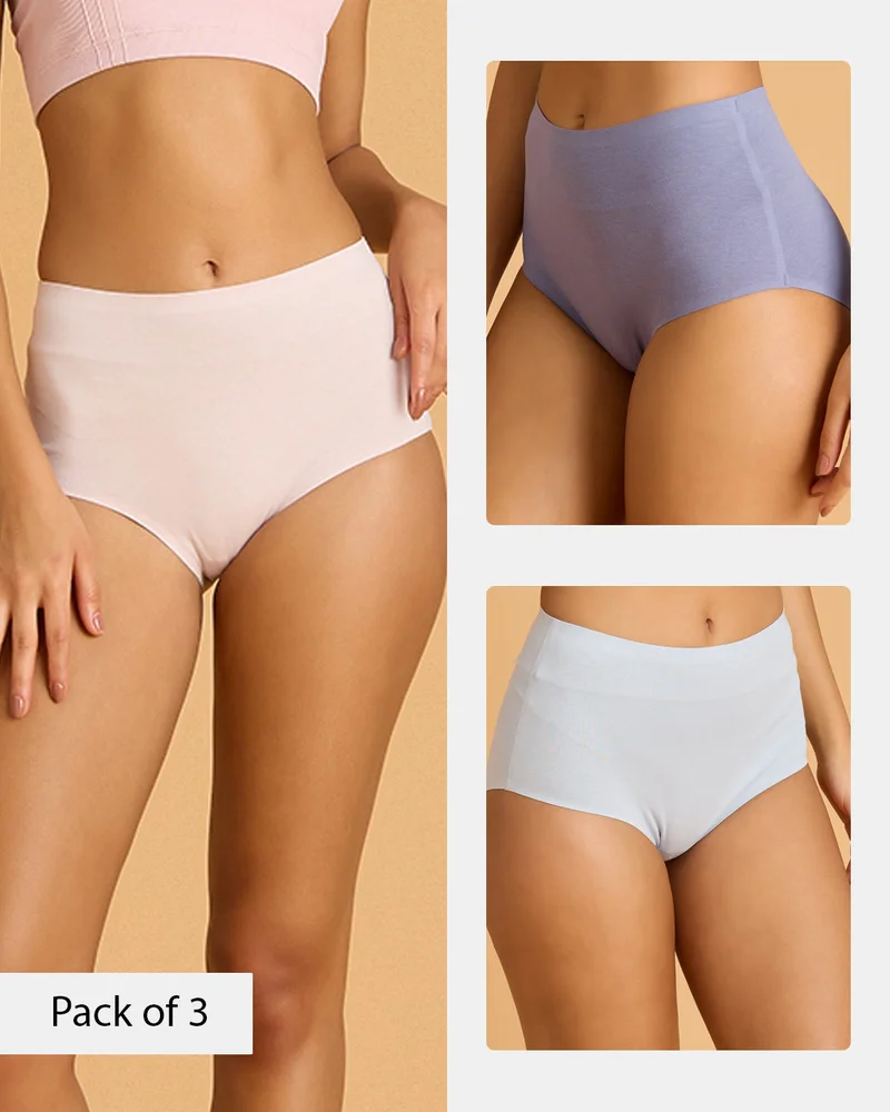Redtag Women Assorted 3 Pack Cotton Invisible Full Briefs