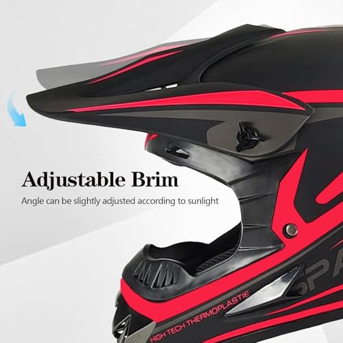 Cutey Youth Kids Motocross Helmet, Adult ATV Dirt Bike Helmet, Off-Road BMX 4-Wheeler Full Face Motorcycle Helmet W/Goggles Gloves & Mask, DOT Approved, Red, M - Image 3