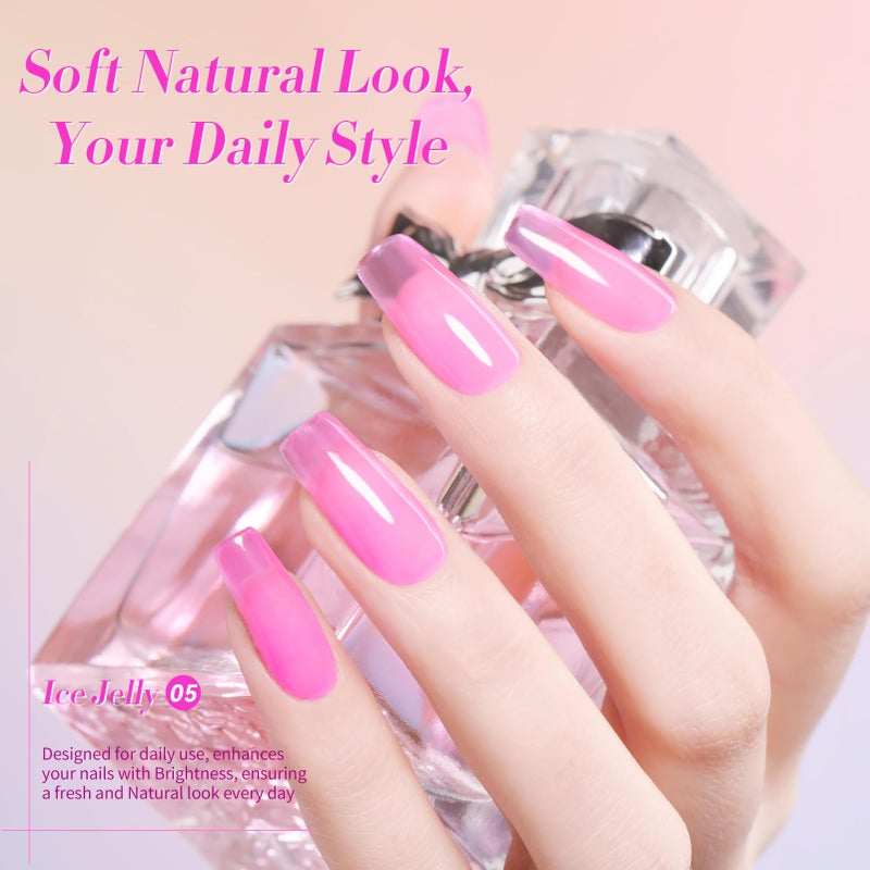 BORN PRETTY Ice Jelly Gel Nail Polish Jelly Halloween Hot Pink Gel Polish Sheer Transparent Hot Pink Natural Translucent Hema-Free Soak Off Gel Polish Nail Art DIY Christmas Gift 15ML - Image 4