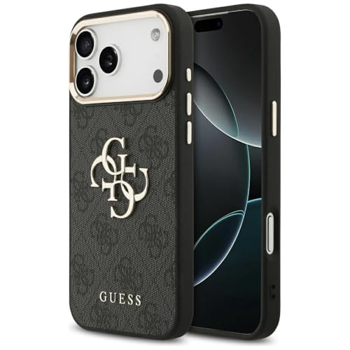 CG MOBILE Guess [Official Licensed] Protective Case Designed for iPhone 17 Pro Max | 4G Pu Leather Case with Big 4G & Classic Logo & Gold Metal Camera Frame -Black - Image 1
