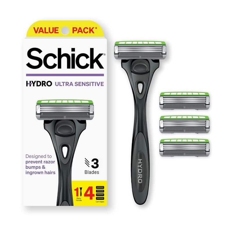 schick Hydro Ultra Sensitive Razors for Men | 3-Blade Mens Razors for Shaving Sensitive Skin, 1 Mens Razor Handle with 4 Razor Blades Refills - Image 1