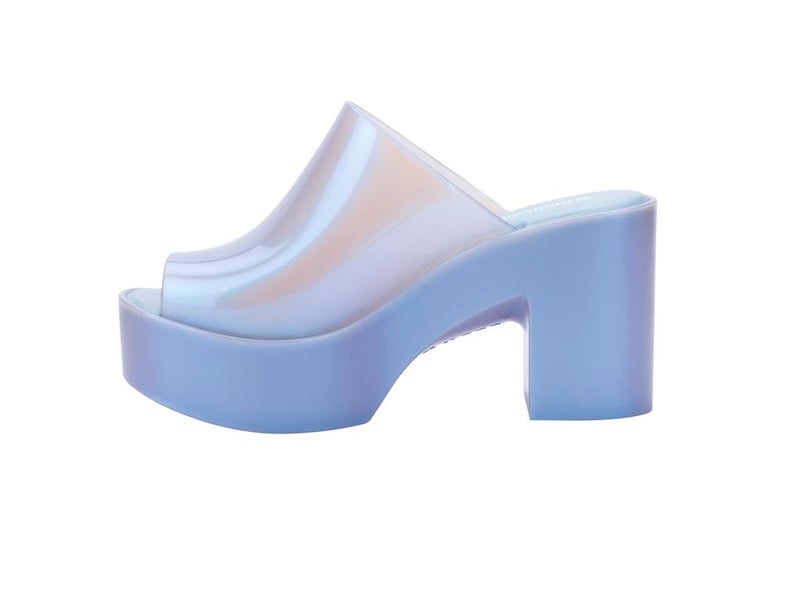 Melissa Mule Hype Heel - Fashion Sandal for Women - Iridescent Comfortable Mule Style - 9.5cm Heel Height - High-Shine Upper with Bubblegum Scent - Chic and Sophisticated, Pearly Blue, 7 - Image 1